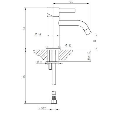 LAVABO MONOFORO CON SCARICO BOCCA 126 MM - SERIE BAMBU' CROM