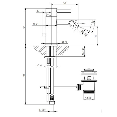 BIDET MONOFORO CON SCARICO BOCCA 105 MM - SERIE BAMBU' CROMO