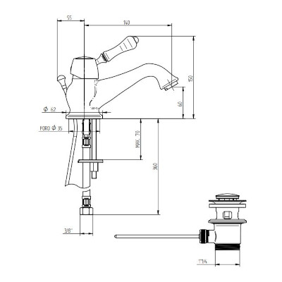 LAVABO MONOFORO CON SCARICO BOCCA 140 MM ECO - SERIE NOEL