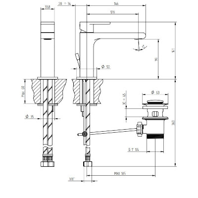 LAVABO MONOFORO CON SCARICO BOCCA 146 MM ECO - SERIE JEANS