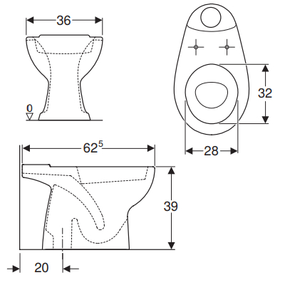 VASO DUO SCARICO A PAVIMENTO - SERIE COLIBRI' BIANCO