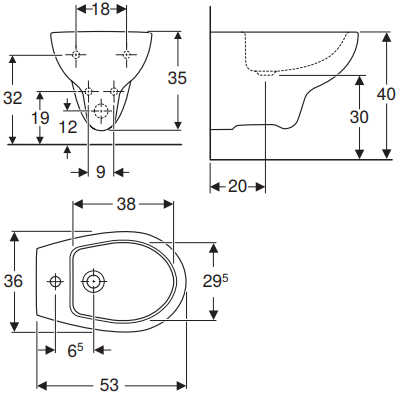 BIDET SOSPESO MONOFORO - SERIE COLIBRI' BIANCO