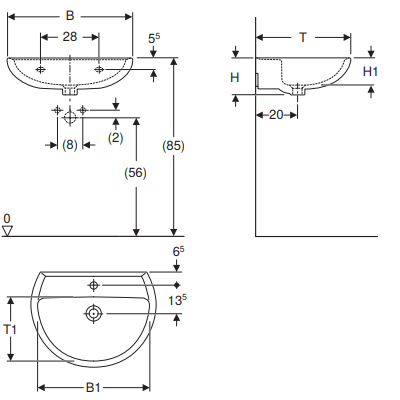 LAVABO CM 55 - SERIE COLIBRI' BIANCO