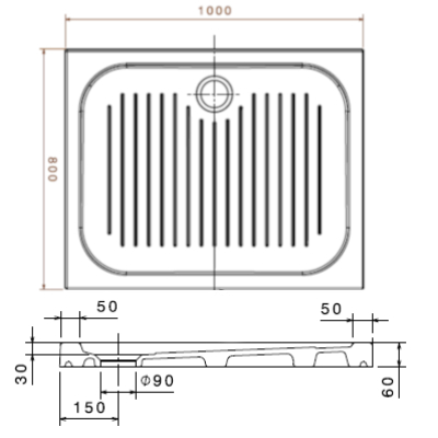 PIATTO DOCCIA 100X80 CM H=60 MM