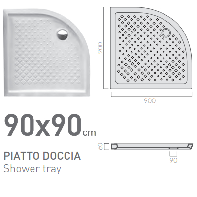 PIATTO DOCCIA AD ANGOLO 90X90 CM H=60 MM