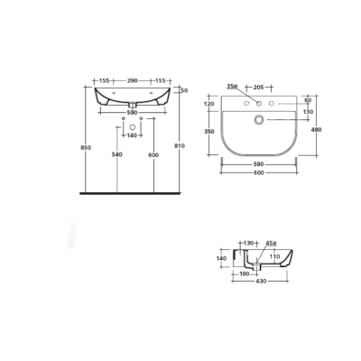 LAVABO 60X48 CM - SERIE EDEN BIANCO