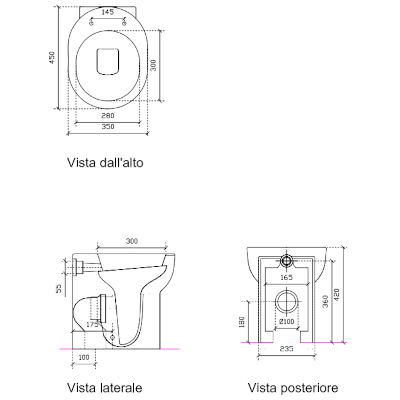VASO SCARICO A PAVIMENTO CM. 45 - SERIE M2 BIANCO