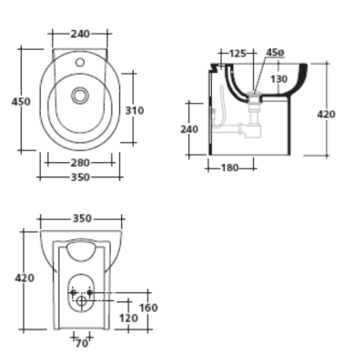 BIDET MONOFORO CM. 45 - SERIE M2 BIANCO