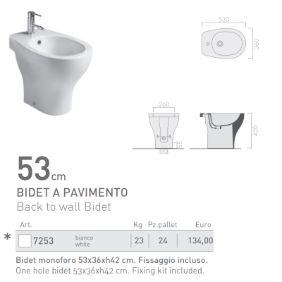 BIDET MONOFORO A PAVIMENTO - SERIE EDEN BIANCO